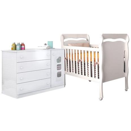 Quarto Infantil Cômoda Livia e Berço Nanda Branco Brilho - Phoenix Baby/Carolina Móveis Menor preço em Quarto Infantil Cômoda Livia e Berço Nanda Branco Brilho - Phoenix Baby/Carolina Móveis
