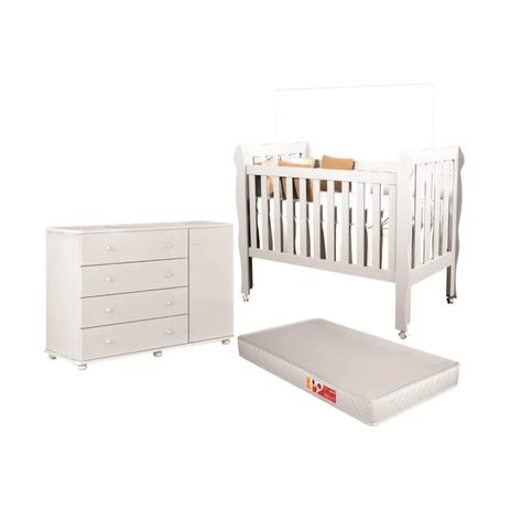 Quarto Infantil Cômoda Lorena e Berço Lila com Colchão D18 Inmetro Branco - Phoenix Menor preço em Quarto Infantil Cômoda Lorena e Berço Lila com Colchão D18 Inmetro Branco - Phoenix