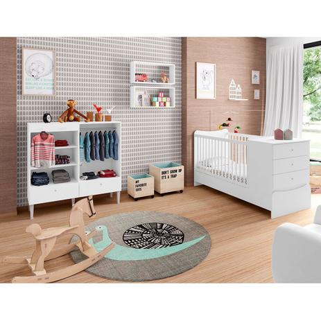 Quarto Infantil Completo Berço Cômoda/Guarda Roupa 2 Nichos Grandes Fofinho Branco - Art In Móveis Menor preço em Quarto Infantil Completo Berço Cômoda/Guarda Roupa 2 Nichos Grandes Fofinho Branco - Art In Móveis