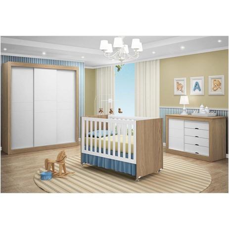 Quarto Infantil Completo com Berço Esmeralda Branco Acetinado com Wengue - Canaã Menor preço em Quarto Infantil Completo com Berço Esmeralda Branco Acetinado com Wengue - Canaã