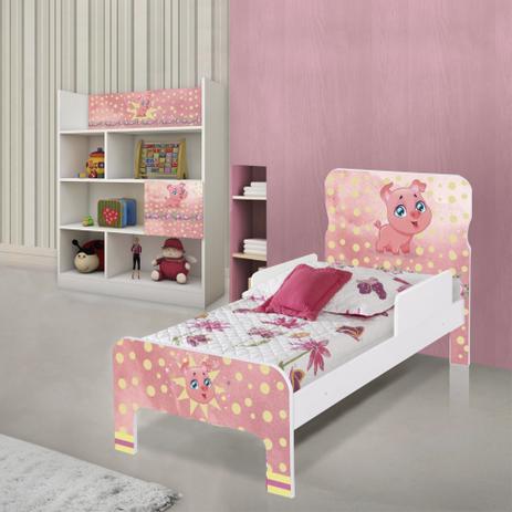 Quarto Infantil Completo com Estante e Cama Cama Pig com Colchão - Casah Menor preço em Quarto Infantil Completo com Estante e Cama Cama Pig com Colchão - Casah