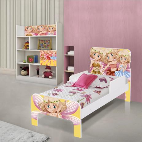 Quarto Infantil Completo com Estante e Cama Fadinhas Coloridas com Colchão - Casah Menor preço em Quarto Infantil Completo com Estante e Cama Fadinhas Coloridas com Colchão - Casah