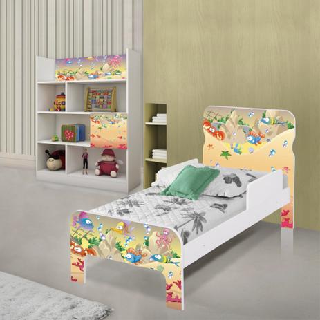 Quarto Infantil Completo com Estante e Cama Fundo do Mar Feliz com Colchão - Casah Menor preço em Quarto Infantil Completo com Estante e Cama Fundo do Mar Feliz com Colchão - Casah