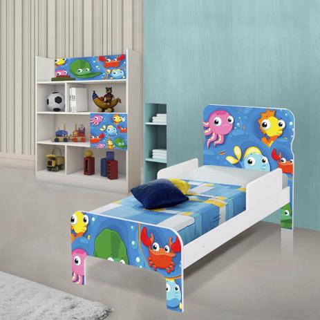 Quarto Infantil Completo com Estante e Cama Fundo do Mar Peixinhos com Colchão - Casah Menor preço em Quarto Infantil Completo com Estante e Cama Fundo do Mar Peixinhos com Colchão - Casah