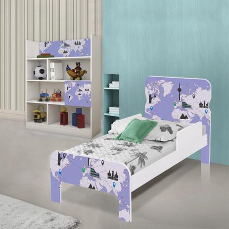 Quarto Infantil Completo com Estante e Cama Mapa Viagens com Colchão - Casah Menor preço em Quarto Infantil Completo com Estante e Cama Mapa Viagens com Colchão - Casah