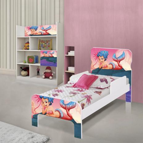 Quarto Infantil Completo com Estante e Cama Sereia nas Pedras com Colchão - Casah Menor preço em Quarto Infantil Completo com Estante e Cama Sereia nas Pedras com Colchão - Casah