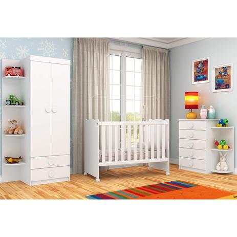 Quarto Infantil Completo com Guarda Roupas, Cômoda e Berço Rodial Moveis Rodial Branco Menor preço em Quarto Infantil Completo com Guarda Roupas, Cômoda e Berço Rodial Moveis Rodial Branco