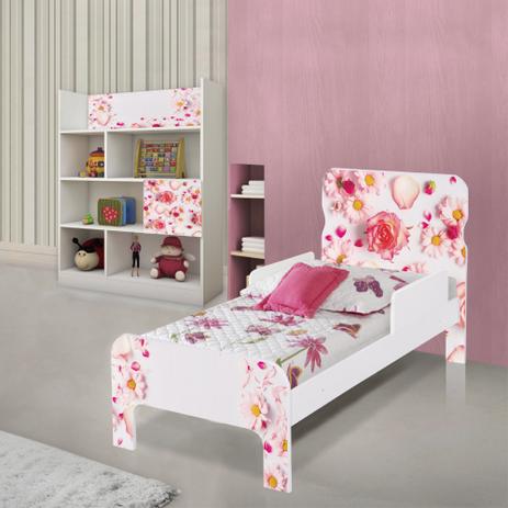 Quarto Infantil Completo Estante e Cama Rosas com Colchão - Casah Menor preço em Quarto Infantil Completo Estante e Cama Rosas com Colchão - Casah