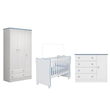 Quarto infantil Doce Sonho Guarda Roupa Berço e Cômoda Sapateira Branco/Azul Qmovi é ruim? Quarto infantil Doce Sonho Guarda Roupa Berço e Cômoda Sapateira Branco/Azul Qmovi é boa?