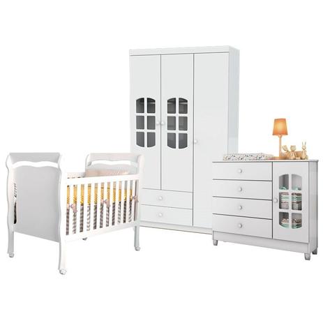 Quarto Infantil Gabi 3 Portas com Berço Mini Cama Nanda Branco Brilho - Carolina Móveis - Carolina moveis Menor preço em Quarto Infantil Gabi 3 Portas com Berço Mini Cama Nanda Branco Brilho - Carolina Móveis - Carolina moveis
