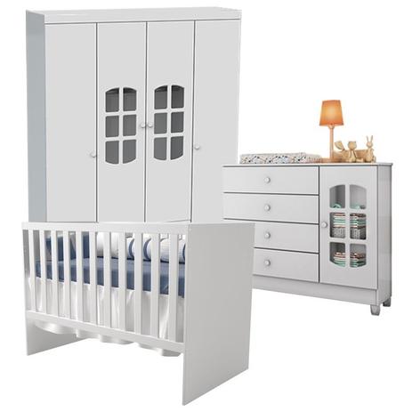 Quarto Infantil Gabi 4 Portas com Berço Multifuncional Flora Branco Brilho - Carolina Móveis - Carolina moveis Menor preço em Quarto Infantil Gabi 4 Portas com Berço Multifuncional Flora Branco Brilho - Carolina Móveis - Carolina moveis