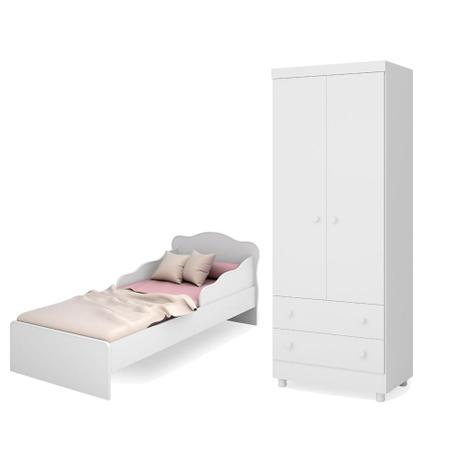 Quarto Infantil Guarda Roupa 2 Portas Amore e Mini Cama Doce Sonho Branco Qmovi Menor preço em Quarto Infantil Guarda Roupa 2 Portas Amore e Mini Cama Doce Sonho Branco Qmovi