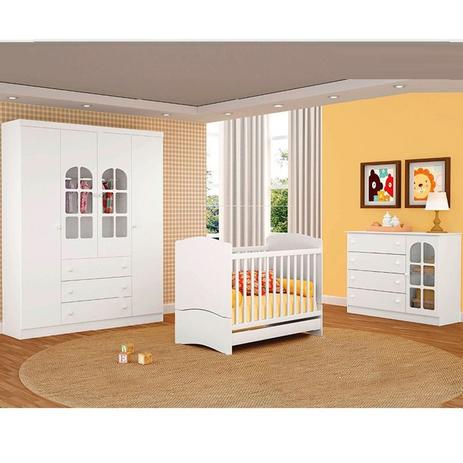 Quarto Infantil Guarda Roupa+Cômoda+Berço Mini Cama Pérola Peternella Menor preço em Quarto Infantil Guarda Roupa+Cômoda+Berço Mini Cama Pérola Peternella