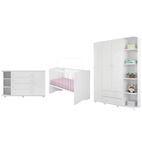 Quarto Infantil Guarda Roupa Cômoda Lorena com Cantoneira e Berço Mini Cama Alegria Branco - Phoenix Menor preço em Quarto Infantil Guarda Roupa Cômoda Lorena com Cantoneira e Berço Mini Cama Alegria Branco - Phoenix