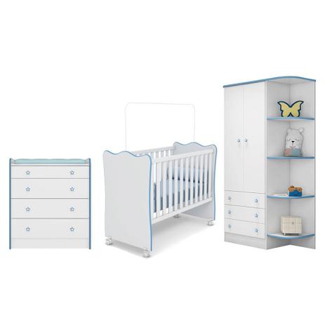 Quarto infantil Guarda Roupa, Cômoda Trocador e Berço Doce Sonho Branco/Azul - Qmovi é boa?