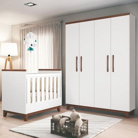 Quarto Infantil Guarda Roupa e Berço Wood Branco/Hannover - Planet Baby Menor preço em Quarto Infantil Guarda Roupa e Berço Wood Branco/Hannover - Planet Baby
