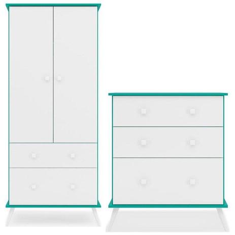 Quarto Infantil Guarda Roupa e Cômoda Gabi Branco/Turquesa - Phoenix - Fenix Menor preço em Quarto Infantil Guarda Roupa e Cômoda Gabi Branco/Turquesa - Phoenix - Fenix