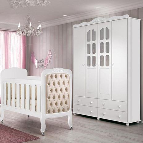 Quarto Infantil Guarda Roupa Provence e Berço Imperial Branco - Planet Baby Menor preço em Quarto Infantil Guarda Roupa Provence e Berço Imperial Branco - Planet Baby