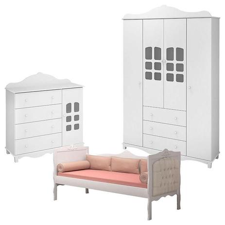Quarto Infantil Imperial 4 Portas e Cama Babá Realeza Branco Acetinado com Capitonê Bege - Canaã - Canaa baby Menor preço em Quarto Infantil Imperial 4 Portas e Cama Babá Realeza Branco Acetinado com Capitonê Bege - Canaã - Canaa baby