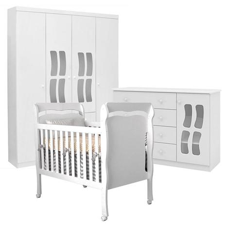 Quarto Infantil Leticia com Berço Nanda Branco Brilho - Phoenix Baby/Carolina Móveis Menor preço em Quarto Infantil Leticia com Berço Nanda Branco Brilho - Phoenix Baby/Carolina Móveis