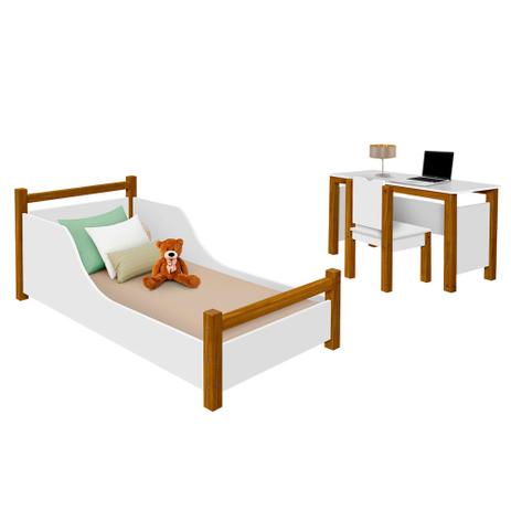 Quarto Infantil Monise com Mesa Cadeira Branca Mel e Colchão - Divaloto Menor preço em Quarto Infantil Monise com Mesa Cadeira Branca Mel e Colchão - Divaloto
