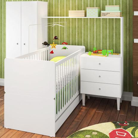Quarto Infantil Multifuncional Completo Berço com Cama Guarda Roupa 2 Portas Branco - Art In Móveis Menor preço em Quarto Infantil Multifuncional Completo Berço com Cama Guarda Roupa 2 Portas Branco - Art In Móveis