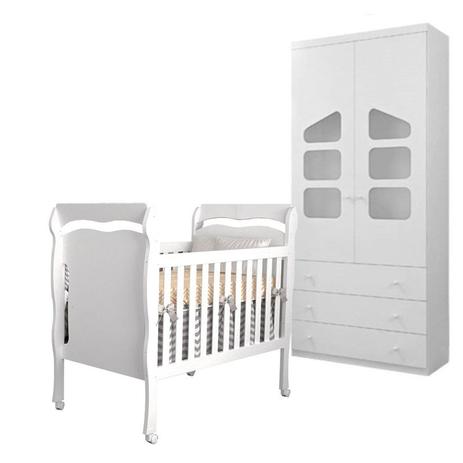 Quarto Infantil Roupeiro Eloisa e Berço Nanda Branco Brilho - Phoenix Baby/Carolina Móveis Menor preço em Quarto Infantil Roupeiro Eloisa e Berço Nanda Branco Brilho - Phoenix Baby/Carolina Móveis