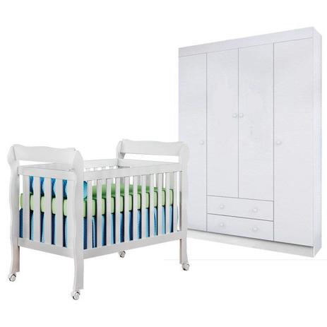 Quarto Infantil Roupeiro Helena e Berço Lila Branco Brilho - Phoenix Baby/Carolina Móveis Menor preço em Quarto Infantil Roupeiro Helena e Berço Lila Branco Brilho - Phoenix Baby/Carolina Móveis