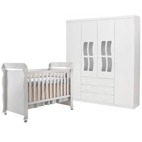 Quarto Infantil Roupeiro Leticia e Berço Mirelle Branco Brilho - Phoenix Baby/Carolina Móveis Menor preço em Quarto Infantil Roupeiro Leticia e Berço Mirelle Branco Brilho - Phoenix Baby/Carolina Móveis