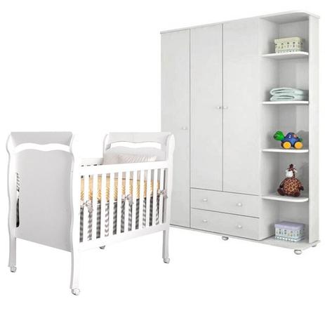 Quarto Infantil Roupeiro Lorena e Berço Nanda Branco Brilho - Phoenix Baby/Carolina Móveis Menor preço em Quarto Infantil Roupeiro Lorena e Berço Nanda Branco Brilho - Phoenix Baby/Carolina Móveis