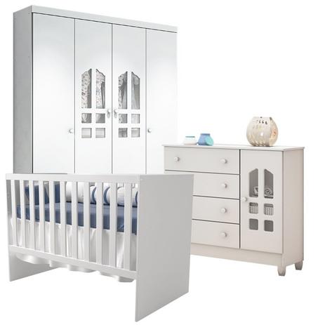 Quarto Infantil Selena 4 com Berço Multifuncional Flora Branco Brilho - Carolina Móveis - Carolina moveis Menor preço em Quarto Infantil Selena 4 com Berço Multifuncional Flora Branco Brilho - Carolina Móveis - Carolina moveis