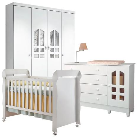 Quarto Infantil Selena 4 com Cômoda Gran e Berço Mini Cama Mirelle Branco Brilho - Carolina Móveis - Carolina moveis Menor preço em Quarto Infantil Selena 4 com Cômoda Gran e Berço Mini Cama Mirelle Branco Brilho - Carolina Móveis - Carolina moveis