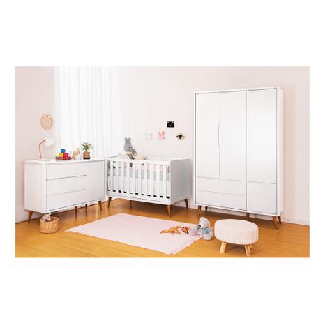 Quarto Infantil Theo Branco Com Guarda Roupa 3 Portas e Cômoda Com Porta - Reller Menor preço em Quarto Infantil Theo Branco Com Guarda Roupa 3 Portas e Cômoda Com Porta - Reller