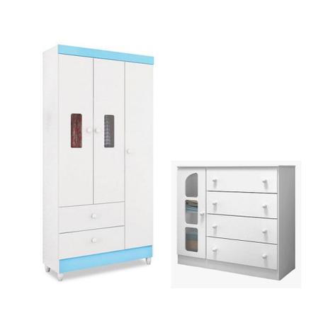 Quarto Infantil Vitória e Cômoda Ametista Branco Azul - Peternella Menor preço em Quarto Infantil Vitória e Cômoda Ametista Branco Azul - Peternella
