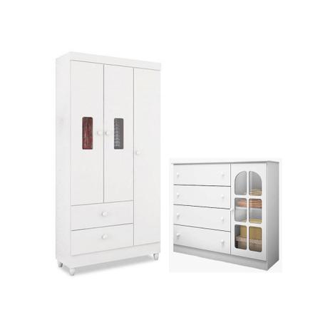 Quarto Infantil Vitória e Cômoda Pérola Branco - Peternella Menor preço em Quarto Infantil Vitória e Cômoda Pérola Branco - Peternella