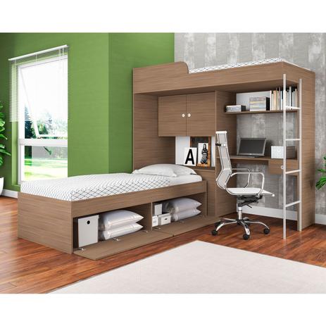 Quarto Juvenil 2 Camas Solteiro Armário 2 Portas Escrivaninha Multifuncional Montana - Art In Móveis Menor preço em Quarto Juvenil 2 Camas Solteiro Armário 2 Portas Escrivaninha Multifuncional Montana - Art In Móveis