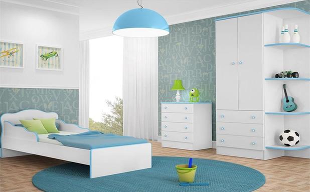 Quarto Juvenil Completo Doce Sonho com Mini Cama Branco/Azul - Qmovi Menor preço em Quarto Juvenil Completo Doce Sonho com Mini Cama Branco/Azul - Qmovi