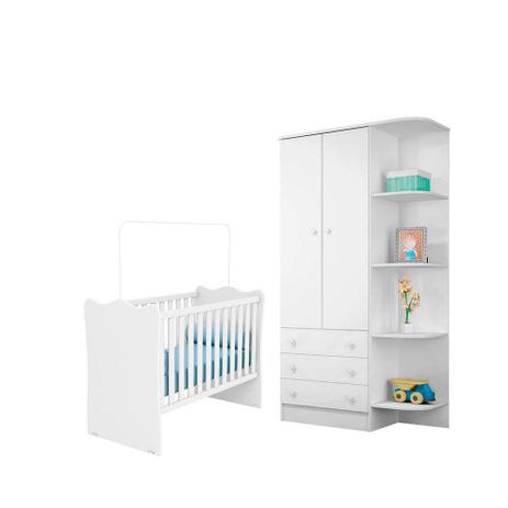 Quarto Para Bebê com Guarda Roupa e Berço Doce Sonho Branco - Qmovi Menor preço em Quarto Para Bebê com Guarda Roupa e Berço Doce Sonho Branco - Qmovi