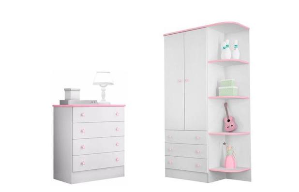 Quarto Para Bebê com Guarda Roupa e Cômoda Doce Sonho Rosa - Qmovi Menor preço em Quarto Para Bebê com Guarda Roupa e Cômoda Doce Sonho Rosa - Qmovi