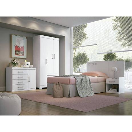 Quarto Solteiro Completo Santos Andirá Havana Star 3.2 (Roupeiro+Cabeceira c/Criados+Cômoda)- Branco Menor preço em Quarto Solteiro Completo Santos Andirá Havana Star 3.2 (Roupeiro+Cabeceira c/Criados+Cômoda)- Branco
