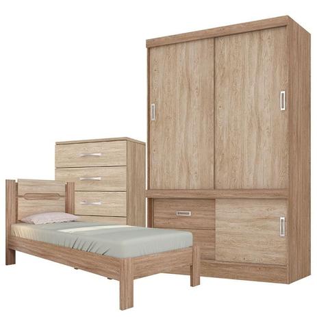 Quarto Solteiro Guarda Roupa Estilo II Cômoda Astral e Cama Riviera Nogal/Vanilla Touch Demóbile - Demobile Menor preço em Quarto Solteiro Guarda Roupa Estilo II Cômoda Astral e Cama Riviera Nogal/Vanilla Touch Demóbile - Demobile
