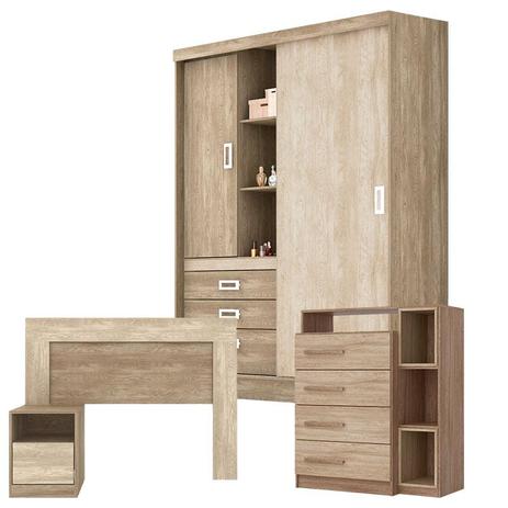 Quarto Solteiro Guarda Roupa Slim Cômoda Tulipa e Cabeceira London Nogal Vanilla Touch Demóbile - Demobile Menor preço em Quarto Solteiro Guarda Roupa Slim Cômoda Tulipa e Cabeceira London Nogal Vanilla Touch Demóbile - Demobile