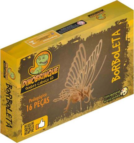 Quebra Cabeça 3D Borboleta 16 Peças em MDF - Dinobrinque Menor preço em Quebra Cabeça 3D Borboleta 16 Peças em MDF - Dinobrinque