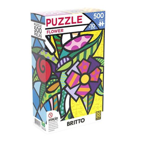 Quebra Cabeça 500 Peças Romero Britto Flower - Puzzle Grow Menor preço em Quebra Cabeça 500 Peças Romero Britto Flower - Puzzle Grow