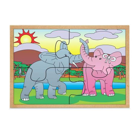 Quebra Cabeça Casal Elefantes Base Mdf Com 4 Peças - Carlu Menor preço em Quebra Cabeça Casal Elefantes Base Mdf Com 4 Peças - Carlu