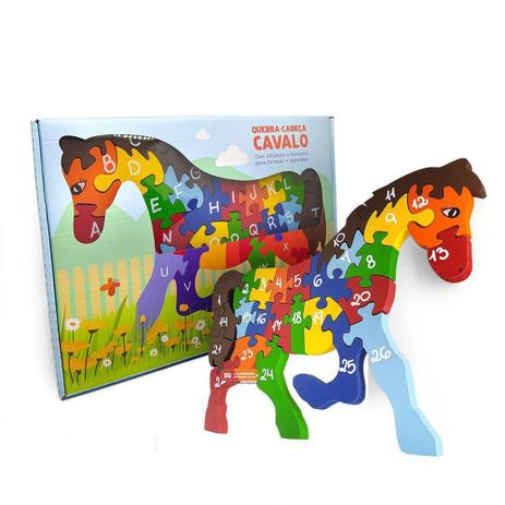 Quebra Cabeça Educativo de Cavalo com Letras do Alfabeto e Números 26 Peças Coloridas - Faábrika dos Sonhos Menor preço em Quebra Cabeça Educativo de Cavalo com Letras do Alfabeto e Números 26 Peças Coloridas - Faábrika dos Sonhos