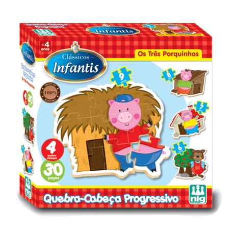 Quebra Cabeça Progressivo Infantil Os Tres Porquinhos - Nig Menor preço em Quebra Cabeça Progressivo Infantil Os Tres Porquinhos - Nig