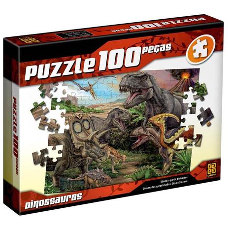 Quebra Cabeça - Puzzle 100 Peças - Dinossauros - Grow Menor preço em Quebra Cabeça - Puzzle 100 Peças - Dinossauros - Grow