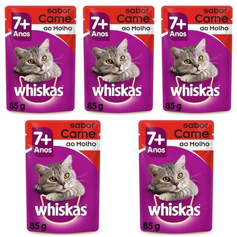 Ração Úmida Pedigree Whiskas Sachê Para Gatos Com 7 Anos Ou Mais Sabor Carne Kit Com 5 Unidades 85g Menor preço em Ração Úmida Pedigree Whiskas Sachê Para Gatos Com 7 Anos Ou Mais Sabor Carne Kit Com 5 Unidades 85g
