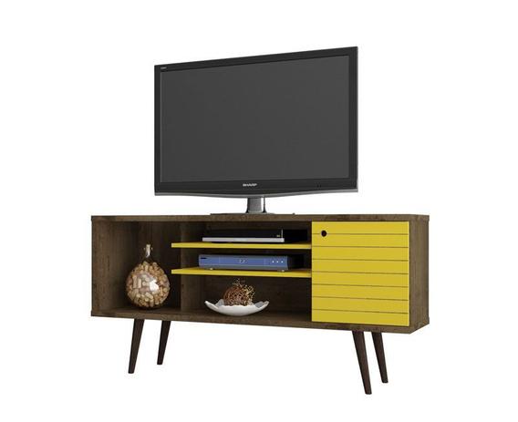 Rack 1.3 Retrô Safira Madeira Rústica com Amarelo - Móveis Bechara Menor preço em Rack 1.3 Retrô Safira Madeira Rústica com Amarelo - Móveis Bechara